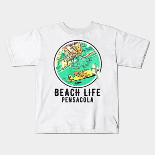 Pensacola Florida Beach Life Vintage Old Map Style Kids T-Shirt